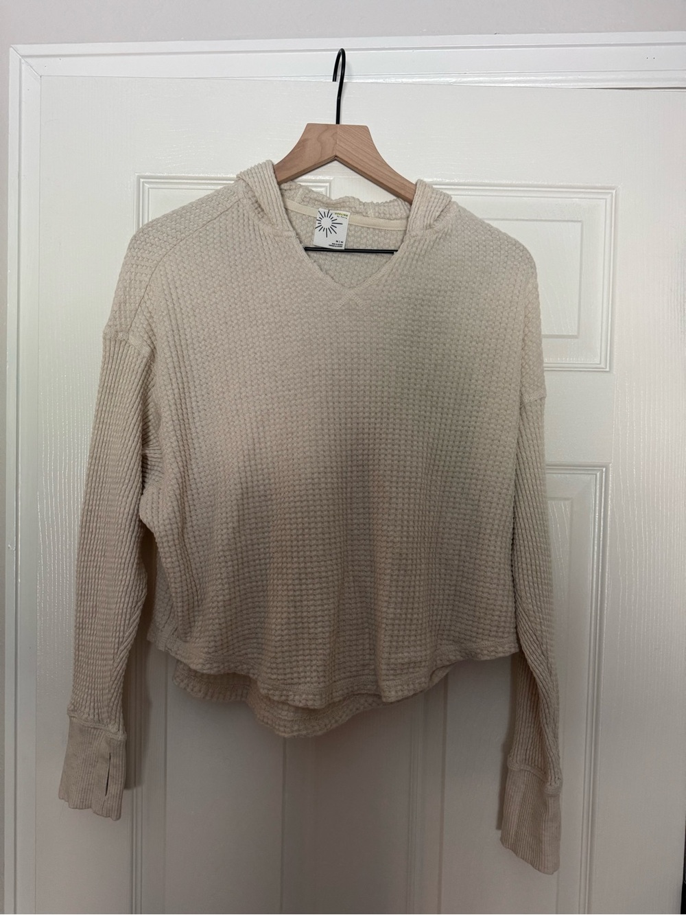 OFFLINE by aerie Waffle-Knit Hoodie Top heather frost